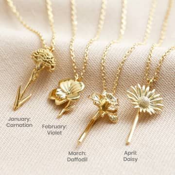 Product Information A pretty piece of jewellery with a golden glow, this sweet necklace features one of twelve birth flower stem pendant designs to represent the month that you or a loved one was born. The perfect birthday gift to wear all year through, this necklace will bring smiles to the wearer's face whenever they secure it around their neck. Made from 14ct gold plated brass in twelve birth flower designs. Birth Flowers: January - CarnationFebruary - VioletMarch - DaffodilApril - DaisyMay - LilyJune - RoseJuly - LarkspurAugust - GladiolusSeptember - AsterOctober - MarigoldNovember - ChrysanthemumDecember - Narcissus Dimensions chain length - can be worn at 40.5cm (16") or 46cm (18")pendant lengths - approx. 20mm Made from 14ct gold plated brass Birth Necklace, Small Diamond Necklace, Small Gold Necklace, Flower Necklace Gold, Pendant Designs, Birth Flower Necklace, Lisa Angel, Necklace Set Indian, Sweet Necklace