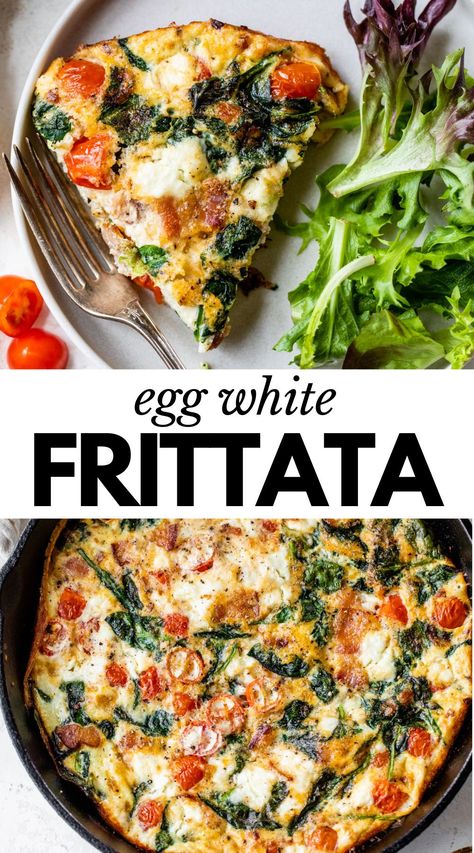 This simple Egg White Frittata recipe is high in protein and loaded with bacon and veggies, making it the ultimate centerpiece for breakfast and brunch. Eggwhite Quiche Recipes, Egg Zucchini Frittata, Egg White Casserole Recipes, Quiche With Egg Whites, Recipes With Egg Whites Healthy, Best Egg White Recipes, Egg White Recipes High Protein, Egg White Healthy Recipes, Cottage Cheese Frittata Recipes