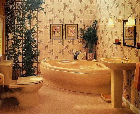 The 80s Interior on Instagram: ““While rectangular baths, whether free standing or butting against a wall, can combine with a range of fittings to suit most sizes or…” Corner Tub Bathroom, 1980s Interior Design, 1980s Home Decor, 1980s Home, 1980s Interior, 1980s Decor, Glass Blocks Wall, 80s Interior Design, 80s Interior