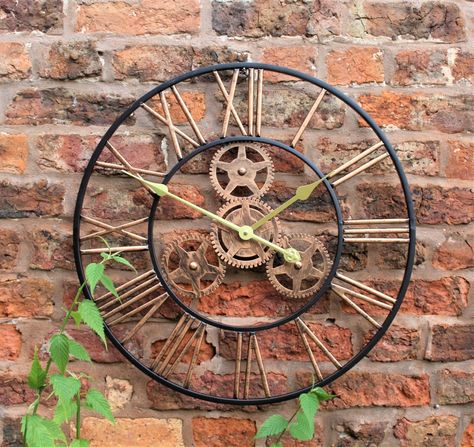 Large Outdoor Garden Wall Clock Big Roman Numerals Giant Open Face Metal 58cm | eBay Outdoor Skeleton, Garden Clocks, Outdoor Wall Clocks, Industrial Clock Wall, Skeleton Clock, Outdoor Clock, Wall Opening, Metal Clock, Industrial Wall