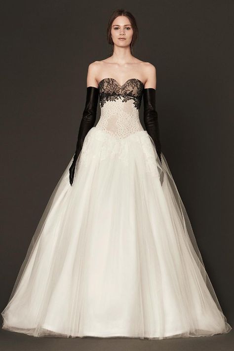 white wedding gown with black lace #verawang #blacklacedress #weddinggown http://www.weddingchicks.com/2013/10/31/vera-wang-spring-2014-bridal-collection/ Black White Wedding Dress, Vera Wang Bridal, Wedding Dress Black, Vera Wang Wedding, Wedding Dresses Vera Wang, White Wedding Gowns, Wedding Dresses 2014, White Wedding Dress, Black White Wedding