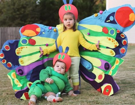 Insect Family Halloween Costumes, Very Hungry Caterpillar Costume Family, Hungry Caterpillar Family Costume, Diy Very Hungry Caterpillar Costume, Butterfly Family Costume, Hungry Caterpillar Halloween Costume, Diy Caterpillar Costume, Catapillar Costume, Caterpillar Costume Diy