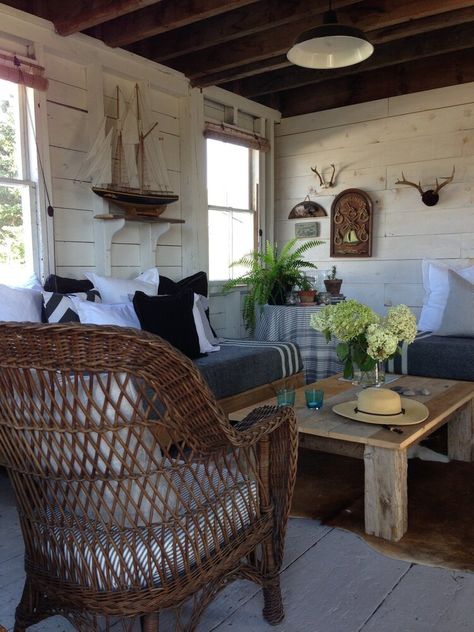 River House Decorating Ideas, Barn Makeover, Fish Shack, Cape Cod Decor, East Coast Style, Old Home Remodel, Ikea Kitchen Design, Maine Cottage, Barn Interior