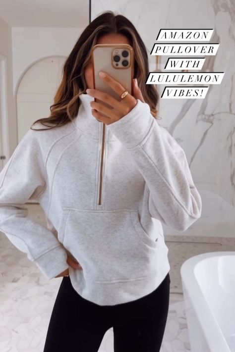 Black And White Sweatshirt Outfit, Rib Knit Half Zip Sweater Outfit, Quarter Zip Sweatshirt Women, Grey Crewneck Outfit Women, Cropped Half Zip Sweatshirt Outfit, 3 Quarter Zip Pullover Outfit, Women’s Sweatshirt Outfit, 1/4 Zip Outfits, Gray Quarter Zip Outfit