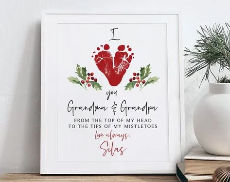 Christmas Gift For Grandparents, Baby Christmas Crafts, Baby Art Crafts, Grandparents Christmas, Baby Art Projects, Footprint Crafts, Grandmas Christmas, Footprint Art, Handprint Crafts