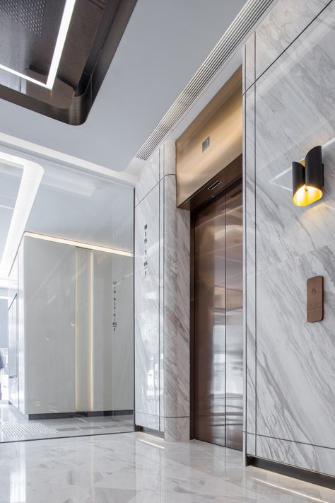 Lift Wall Cladding Design, Lobby Design Residential, Lift Lobby Design, Elevator Lobby Design, Lift Lobby, Elevator Interior, Elevator Lobby, Cladding Design, Lobby Interior Design