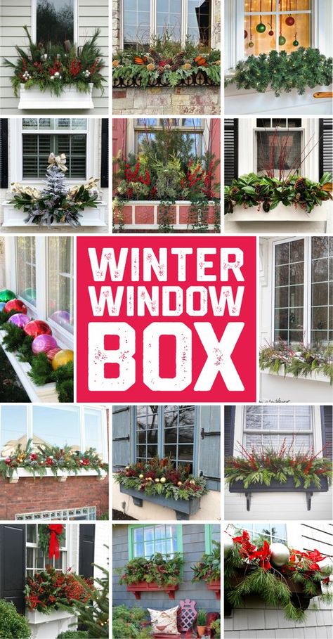 Basically, it is great if you can grow some plants in your window box, but, if it is impossible, then you can simply do some arrangements by using some durable materials. In this case, you can use the fake ones, the dried plants, or the real evergreen that can stay long before being withered. Then, you may add some winter ornaments like Christmas balls, candy canes, ribbons, etc. See the following pictures to get inspiration. #winterwindowbox #windowboxideas Xmas Window Boxes, Seasonal Window Boxes, Outdoor Christmas Window Decor, Christmas Decor Windows Outdoor, Christmas Outdoor Window Boxes, Outdoor Christmas Boxes, Christmas Outdoor Window Decorations, Christmas Planter Boxes, Christmas Flower Boxes Outdoor