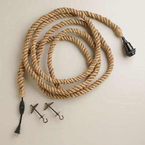 One of my favorite discoveries at WorldMarket.com: Jute Rope Electrical Cord Swag Kit Affordable Pendant Lighting, Luminaria Diy, Pulley Light, Diy Lampe, Hide Wires, Swag Light, Deco Luminaire, Electrical Cord, Lampe Decoration