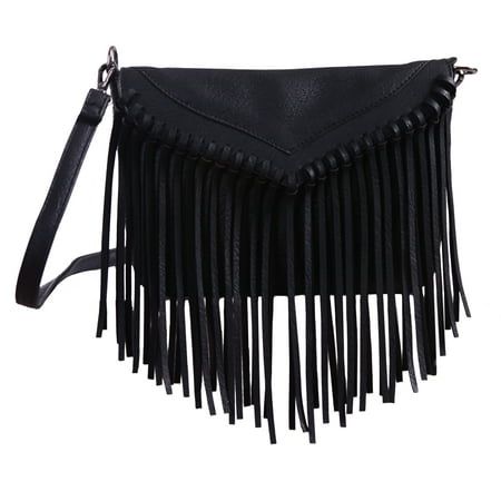 Add this texture to your denim, dresses and all of your day-to-day attire Can be carried across the body or over the shoulder Height: 7.75 Length: 10.5 Width: 1.5 | Includes adjustable shoulder strap (12.75 - 24.5 drop) Size: one size.  Color: Black.  Gender: female.  Age Group: adult. Fringe Crossbody Purse, Leather Fringe Purse, Fringe Handbags, Tassel Purse, Soft Leather Handbags, Western Purses, Popular Handbags, Fringe Purse, Leather Shoulder Handbags