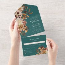 Teal Wedding All In One Invitation Navy Fall Wedding, Fall Wedding Invitation Suite, Unique Wedding Ceremony Ideas, Autumn Romance, Colored Roses, Navy Wedding Invitations, Teal Wedding, Watercolor Floral Wedding Invitations, Fall Wedding Invitations