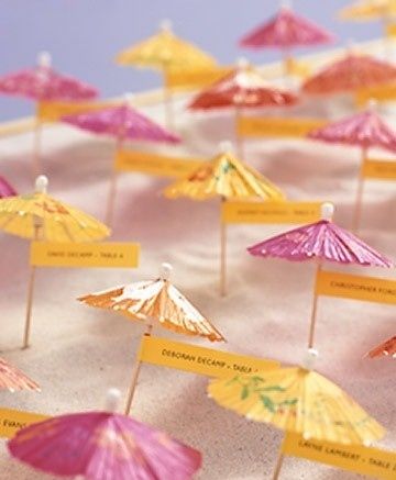 Parasol Seating Cards | Community Post: 20 Creative Wedding Seating Cards Creative Seating Cards, Summer Bridal Shower Favors, Wedding Seating Cards, Cocktail Umbrellas, Tropical Bridal Showers, Tropical Bridal, Napa Wedding, Seating Cards, Favors Diy