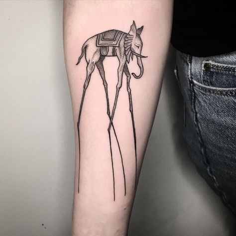 Steady Suz on Instagram: “An elephant by Dali and tattooed by me for Sara 🐘 . 💌susan@blacktatuering.se” Dali Tattoo, Elephant Tattoo, Tattoos Gallery, An Elephant, Beauty Tattoos, Dali, Geometric Tattoo, Tatting, Elephant