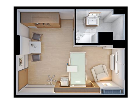 ArtStation - Interior Renderings for VIP Hospital Room at Istanbul/TURKEY Small Apartment Plans, Studio Apartment Floor Plans, Apartemen Studio, Small Room Interior, Studio Apartment Design, Condo Interior Design, Studio Apartment Living, Desain Pantry, Condo Interior