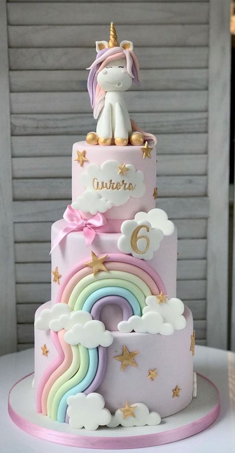 35. 6th Birthday Three Tier Unicorn Birthday Cake When you start planning any party, you want to be creative—whether it is your decoration, dress,... Unicorn Rainbow Cake Birthday, Unicorn Theme Cake, 1st Birthday Cake Designs, Unicorn Rainbow Cake, Unicorn Cake Design, Unicorn Birthday Party Cake, Rainbow Themed Birthday Party, Gateau Baby Shower