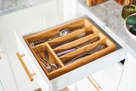 Decluttering Kitchen First Steps | Kitchn Silverware Drawer Organizer, Silverware Drawer, Flatware Organizer, Drawer Inserts, Kitchen Drawer Organization, Kids Pottery, Drawer Dividers, Drawer Organizer, Kitchen Drawers