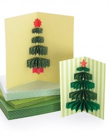 3-D Christmas Tree Card | Step-by-Step | DIY Craft How To’s and Instructions| Martha Stewart Kerajinan Diy, Diy Jul, Buat Pita, 3d Christmas Tree, Fun Christmas Crafts, Homemade Holiday, Christmas Tree Cards, Tree Cards, Diy Christmas Cards