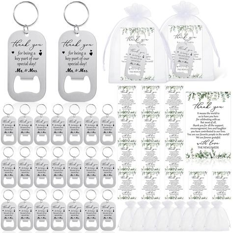 PRICES MAY VARY. Comprehensive Package: the package includes 50 pieces each of the metal bottle opener, card, and organza bag, this fulfills the quantity requirement for your wedding guests; This complete set ensures you have enough wedding thank you favors, good for enhancing the consistent look and feel of your event Material Composition: this set includes wedding gifts for guests made reliably, the flat bottle opener is composed of stainless steel, ensuring long use, while the cards are craft Useful Wedding Favors For Guests, Useful Wedding Favors, Wedding Keychain, Wedding Bottle Opener, Key Bottle Opener, Gifts For Guests, Best Wedding Favors, Bottle Opener Keychain, Metal Bottles