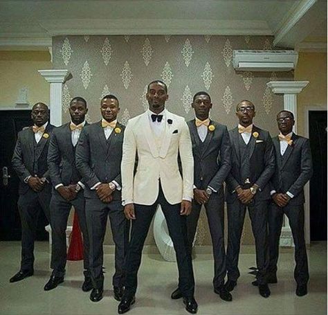 Waiting on the weekend like.........@partyplanetng Get your own Style… Men On Suit, White Wedding Suits For Men, Green Groomsmen, Black Groomsmen Suits, Wedding Suit For Men, Suited Men, Father Of The Bride Outfit, Groomsmen Poses, Off White Wedding