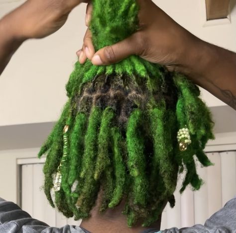 Green Locs Men, Green Locs, Real Locs, Marley Locs, Dyed Locs, Dyed Dreads, Green Dreads, Loc Ideas, Thick Locs