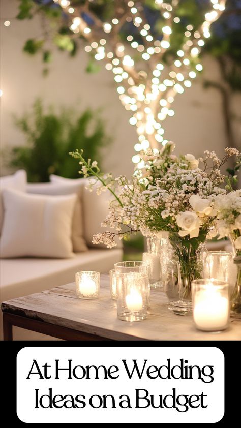 Elegant backyard wedding setup with budget-friendly decor and cozy seating arrangements. Simple Civil Wedding Decor, Small Wedding Ideas On A Budget, At Home Wedding Ideas, Home Wedding Ideas, At Home Wedding, Very Small Wedding, Wedding Ideas On A Budget, Wedding At Home, Backyard Ideas On A Budget