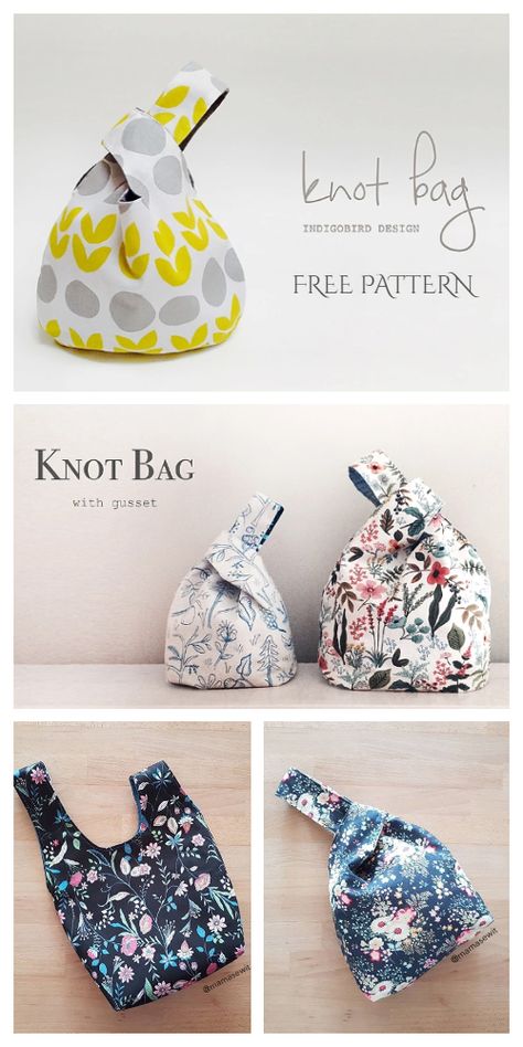 DIY Japanese Knot Bag Free Sewing Patterns | Fabric Art DIY Knot Purse Pattern, Japanese Bag Sewing Patterns, Bento Yarn Bag Pattern, Pattern For Japanese Knot Bag, Japanese Knot Bag Sewing Pattern, Knot Bag Sewing Pattern, Knitting Bag Sewing Pattern Free, Japanese Purse Patterns, Japanese Clothes Patterns