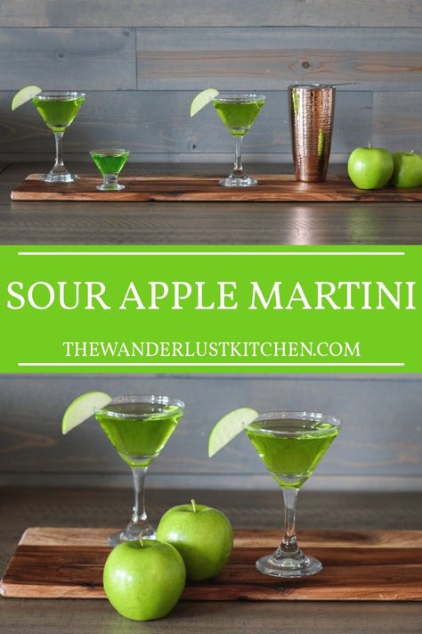 Sour Apple Martini Recipe Apple Martini Recipe Vodka, Green Apple Martini Recipe, Sour Apple Martini, Appletini Recipe, Apple Martini Recipe, Martini Recipes Vodka, Apple Schnapps, Booze Drink, Cranberry Vodka