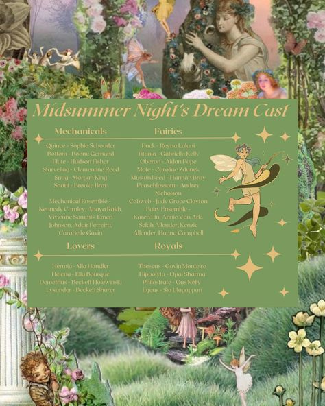 Check out our Midsummer Night’s Dream Cast List!! We’re so excited to bring this fantastical story to Page Middle’s stage. Who is YOUR favorite character in A Midsummer Night’s Dream?? . #theatre #theaterkid #shakespeare #midsummernightsdream #pagemiddleschool #franklintn #pagemiddleplayers #artsinfranklintn Midsummer Nights Dream Wedding, Dream Cast, English Projects, Midsummer Night's Dream, Midsummer Nights Dream, Theatre Kid, Dream Decor, Birthday Theme, So Excited