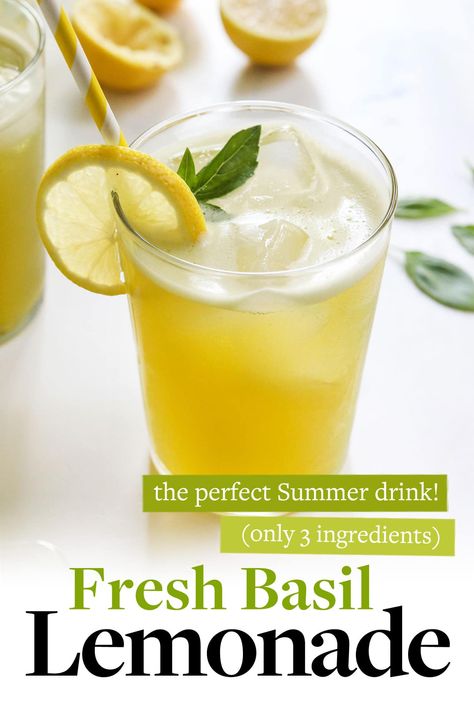 Basil Lemonade is going to be your favorite Summer drink! This recipe is naturally sweetened, and you only need 3 ingredients to make it. Perfect for parties, and it's vegan and paleo friendly. Basil Drinks, Homemade Peach Cobbler, The Chunky Chef, Basil Lemonade, Chunky Chef, Homemade Lemonade Recipes, Fun Summer Drinks, Peach Nectar, Perfect Summer Drink