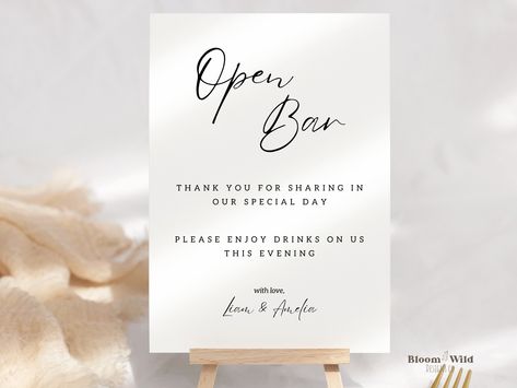 Open Bar Sign Wedding, Open Bar Wedding Sign, Bar Wedding Sign, Open Bar Wedding, Open Bar Sign, Wedding Favours Sign, Bar Signage, Bloom And Wild, Menu Wedding