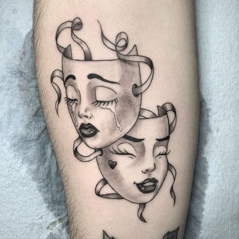 Womans Neck Tattoos, Laugh Now Cry Later Feminine, Cholo Tattoo Ideas, Two Face Tattoo, Theater Mask Tattoo, Fernweh Tattoo, Face Tattoos For Women, Catrina Tattoo, Drama Masks