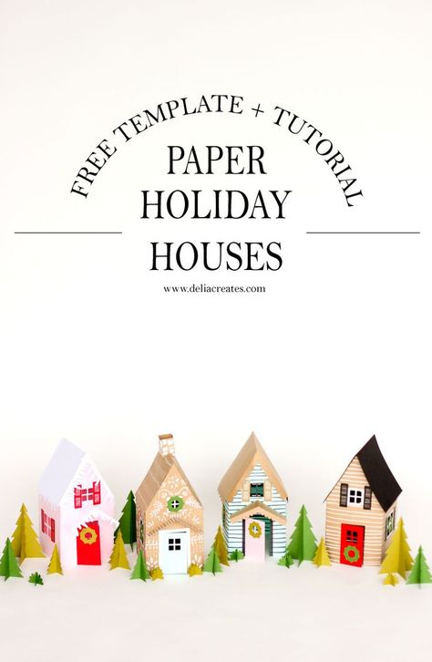 Paper Holiday Houses - free templates! // http://www.deliacreates.com #MakeItWithMichaels #sponsored Paper House Template, Diy Christmas Village, Art And Craft Ideas, House Template, Folding Origami, Christmas Village Houses, Glitter Houses, Putz Houses, Holiday Paper