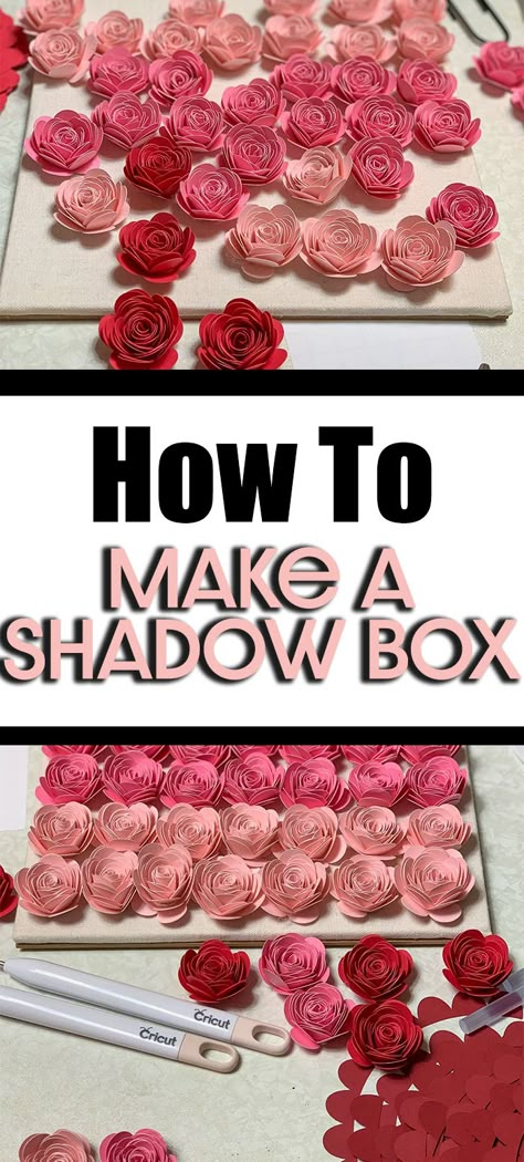 Paper Flower Shadow Box Diy How To Make, Cricut Tricks, Boxes Craft, Life Tricks, Projet Cricut, Cadre Diy, Cricut Inspiration, Rolled Paper Flowers, Indian Beadwork