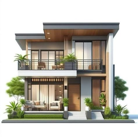 House Design Philippines, House Structure Design, Two Storey House Plans, 2 Storey House Design, House Balcony Design, Two Story House, Small House Design Exterior, Modern Bungalow House, Building House Plans Designs