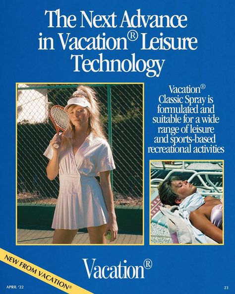 Vacation® (@vacationinc) • Instagram photos and videos Vintage Sunscreen Ads, 2000s Website, 80s Vacation, Stream Aesthetic, Sunscreen Application, Sunscreen Product, Hot Pilates, Sunscreen Spray, Typographic Logo Design