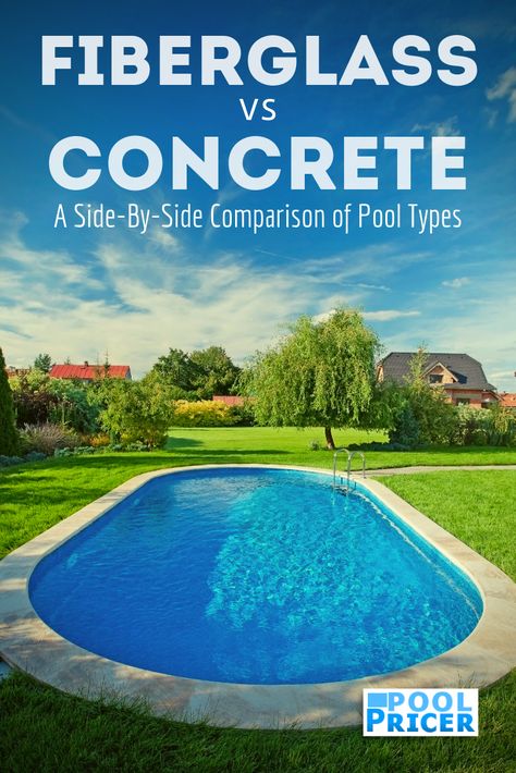 A side-by-side comparison of concrete and fiberglass swimming pools, including the factors of cost, appearance, customization, feel, installation, and durability How To Build An Inground Pool, Concrete Pool Design Ideas, Upper Ground Pool Ideas, Pools With Lap Lane, Swimming Pool Ideas Inground, Inground Fiberglass Pool Ideas Backyards, Best Pool Designs Dream Houses, Inground Pool And Patio Ideas, Pool Hardscape Ideas Concrete