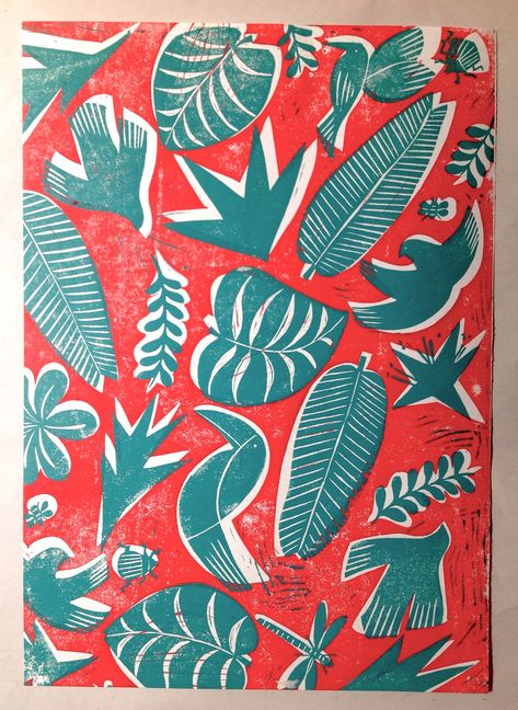 Lino Printing, 2 Block, Tropical Pattern, Lino Print, Linocut Prints, Linocut, Abstract Artwork, Pattern, Art