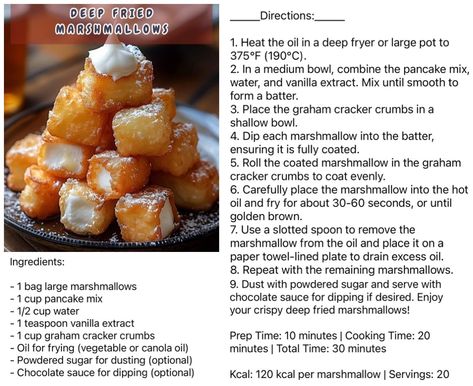 Deep Fried Marshmallows Deep Fried Marshmallows, Fried Marshmallows, Deep Fried Desserts, Thanksgiving Dessert Recipes, Pumpkin Crunch Cake, Fried Dessert, Fair Food, Recipes With Marshmallows, Thanksgiving Food Desserts