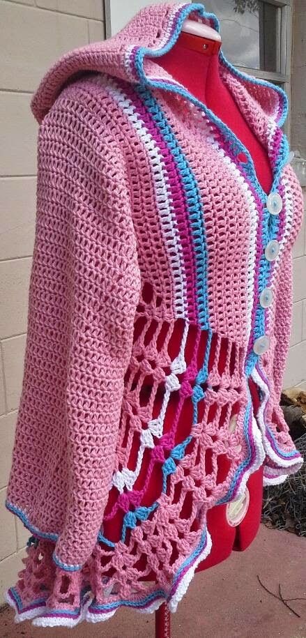 This is a jacket that I made earlier this year. The star pattern on the back was a doily pattern that I found on the net. The rest of the J... Crochet Circle Jacket, Circle Vest, Waffle Cardigan, Jacket Crochet, Star Circle, Doily Pattern, Crochet Cardigan Sweater, Crochet Bolero, Crochet Lace Pattern