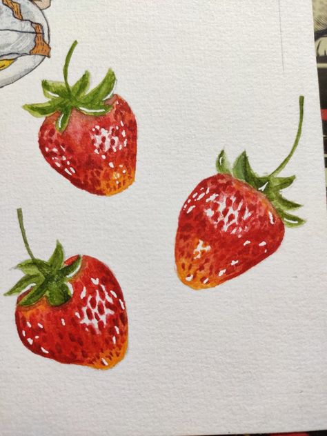 Strawberry Drawing Watercolors, Strawberry Drawing Colored Pencil, Realistic Strawberry Painting, Oil Pastel Strawberry Drawing, Paintings Of Strawberries, Strawberry Aesthetic Painting, Strawberry Art Reference, Painting Of A Strawberry, Strawberry Pastel Drawing