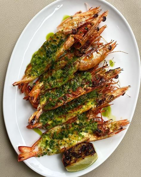 Pesto Prawns, Joel Bennetts, Seafood Tapas, Soy Butter, King Prawns, Grilled Prawns, Seafood Menu, Food Photography Inspiration, Recipes Appetizers And Snacks