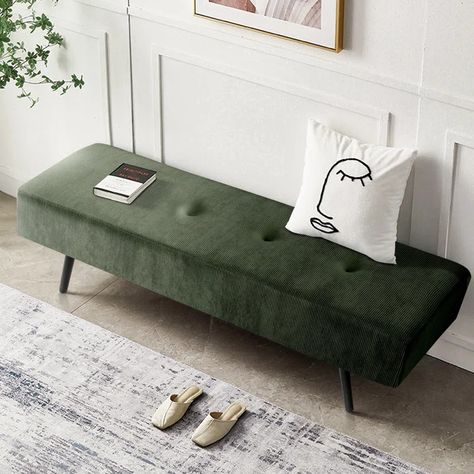 George Oliver 39.4" Corduroy Upholstered Bench & Reviews | Wayfair Ottoman End Of Bed, Modern Entryway Bench, Grey Benches, Padded Bench, Velvet Bench, Yellow Bedding, Modern Ottoman, Bed Bench, Green Bedding