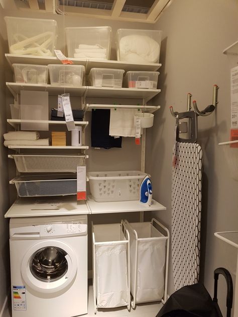 Boaxel Ikea Ideas Laundry, Boaxel Laundry Room, Boaxel Ikea Ideas, Tiny Utility Room Ideas, Laundry In Kitchen, Ikea Showroom, Ikea Laundry, Bathroom Laundry Room, Laundry Room Renovation