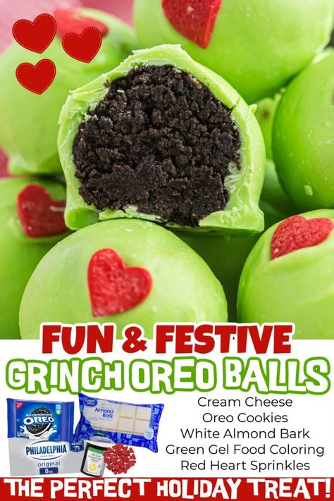 Christmas Desserts Grinch, Oreo Balls Recipe, Christmas Truffles, Oreo Balls, Bright Green Color, Christmas Baking Recipes, Homemade Dessert, Themed Desserts, Christmas Candy Recipes