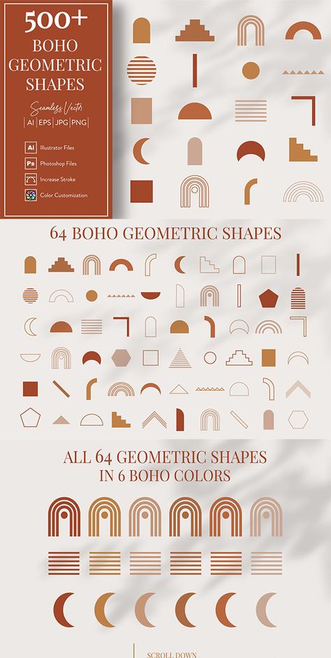 Boho Frames, Boho Graphic Design, Boho Shapes, Boho Icons, Boho Fonts, Boho Colors, Boho Style Design, Business Fonts, Boho Brand