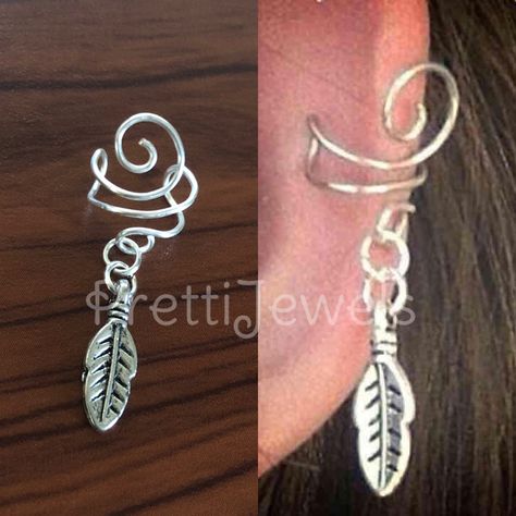 "Single Sided-One Earring Tarnish resistant silver wire 3/4\" tall little leaf charm" Spike Ear Cuff, Wire Ear Cuffs, Leaf Ear Cuffs, Ear Cuff Earings, Ear Cuffs, Leaf Charms, Beads And Wire, Single Earring, Feather Earrings