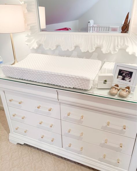 Dresser For Nursery, Southern Nursery, Nursery Changing Station, Baby Cabinet, Changing Dresser, Ikea Storage Hacks, Elegant Nursery, Traditional Nursery, Nursery Changing Table