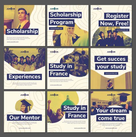 Education Instagram Post Templates PSD Instagram Feed Template Design, Educational Instagram Post Template, Education Post Design Ideas, Instagram Education Post Design, Educational Instagram Feed, Instagram Feed Education, Social Media Design Education, Education Instagram Feed, Instagram Post Layout Design