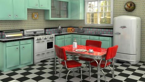 These kitchens prove you can embrace retro without looking tacky 50s Bedroom Ideas, 1950 Kitchen, 50s Kitchen, Model Dapur, 1950s Decor, Casa Retro, Interior Dapur, 1950s Kitchen, Retro Interior Design