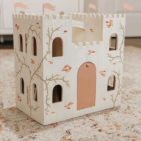 Michael’s Castle Dollhouse, Dollhouse Castle Diy, Peg Doll Castle, Castle Peg Dolls, Wood Castle Diy, Wood Castle Dollhouse, Diy Doll Castle, Michaels Dollhouse Diy, Painted Wooden Castle