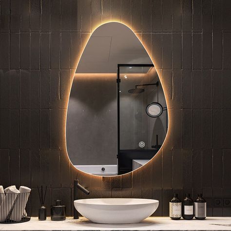 Modern Mirror Design, Bath Mirrors, Bathroom Recessed Lighting, Backlit Bathroom Mirror, Bathroom Mirror Design, Washbasin Design, Latest Bathroom, Light Mirror, Bath Mirror